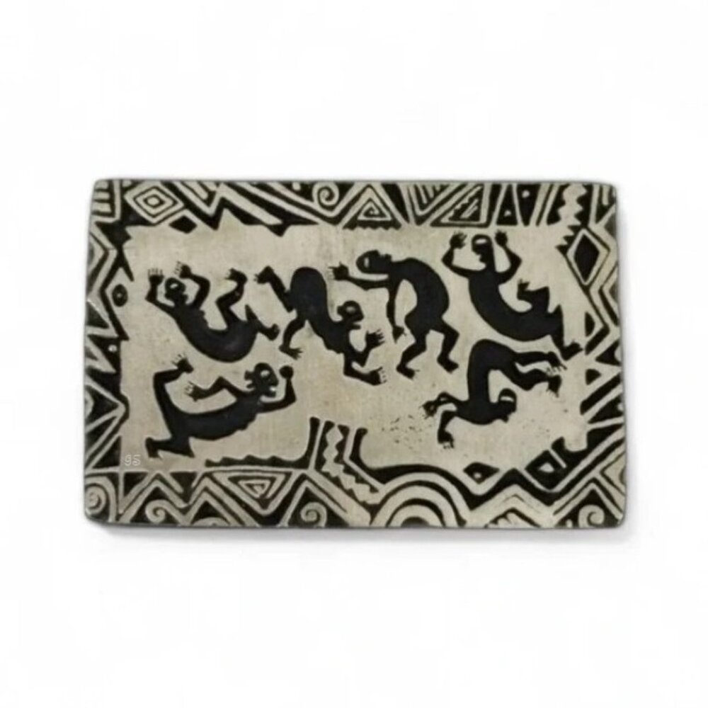 Vintage ALICE SEELY 2000 Pewter Petroglyph Brooch • Dancing Figures Pin